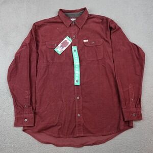Eddie Bauer Shirt Mens XL Red Corduroy Cross Cut Long Sleeve Button Front Casual